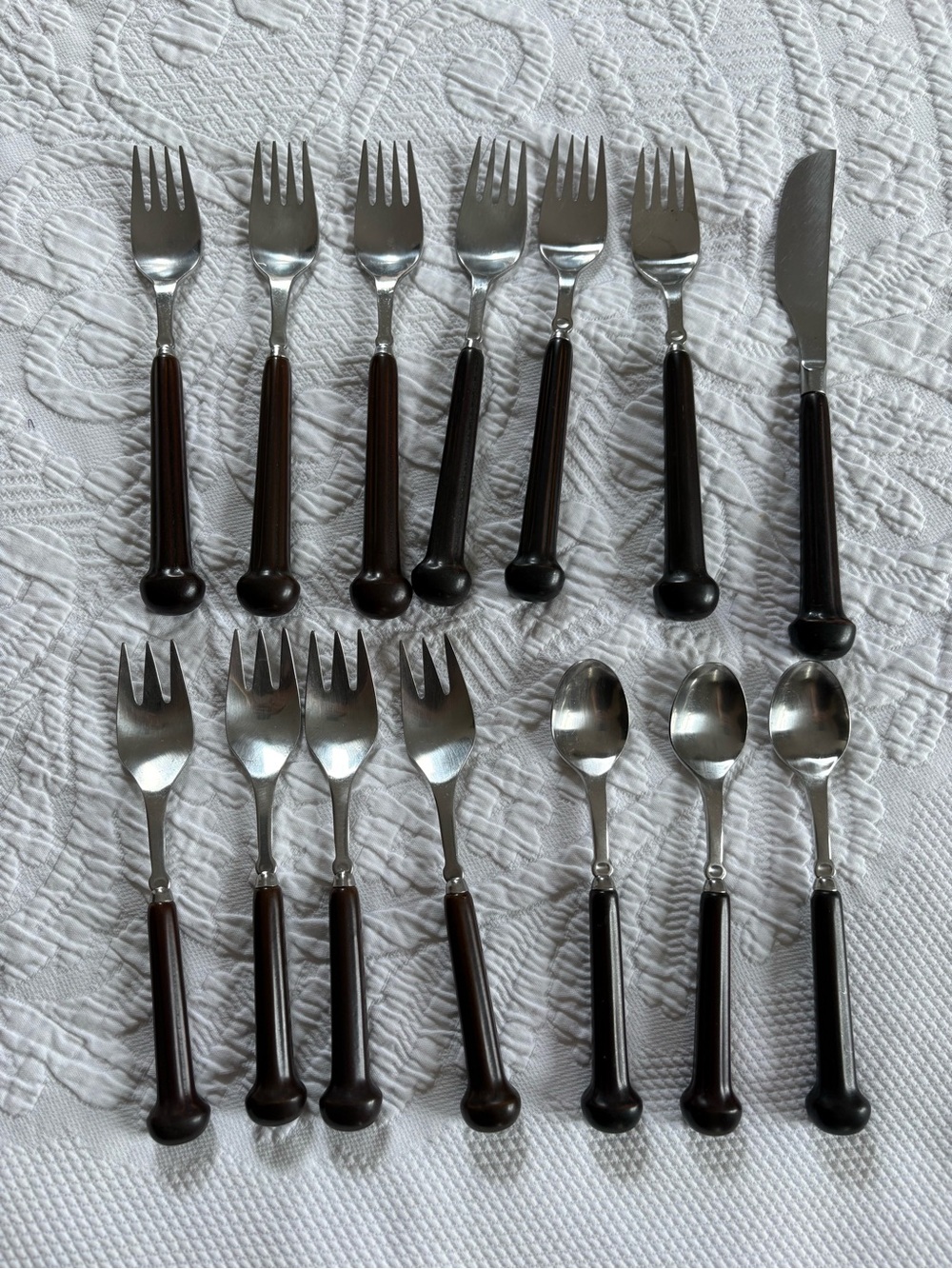 Vintage Denby England Sherwood brown flatware forks spoons lot of 14